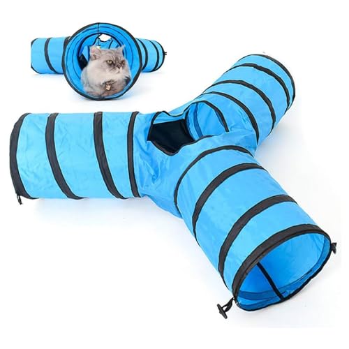 cature Care by Nature Pet Cat Tunnel Collapsible 3 Way Play Toy Tube, Fun Interactive Foldable Hiding Cat Toy with Bell for Rabbits, Kittens, and Puppies (Color-Blue)