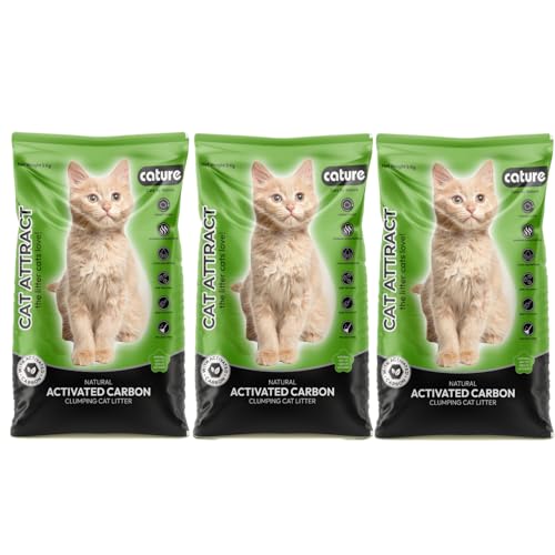 Cature Care by Nature Natural Activated Carbon Clumping Cat Litter | Low Dust | Better Odor Control | Best Natural Charcoal Litter Dust Free Scoopable, for Multiple Cats, (15Kg Total) (3 Packs of 5kg)