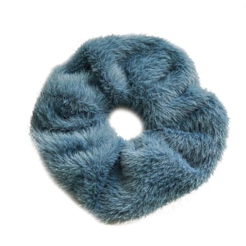 F DREAM Womens Ladies Fluffy Faux Fur Hair Rope Furry Elastic Rubber Bands Hair Ropes (Blue)