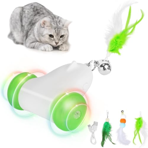 emily pets Racing Chase Cat Toy, Interactive Automatic Moving Toy with LED Lights, USB Rechargeable Rolling Toy for Indoor Cats & Kittens