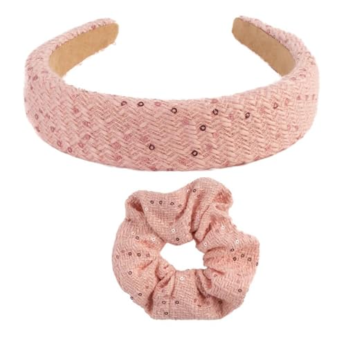 F DREAM Women's Sweet And Elegant Glitter Hair Hoop, Retro French Style Hair Clip, Popular Outing Hair Accessories For Autumn And Winter (Pack2-Pink)