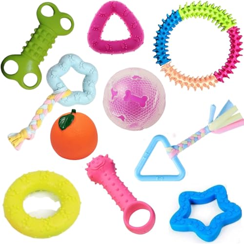 emily pets Dog Chew Combo of 10pcs Rubber Ring, Teether,Dumble Teether & Latex Non-Toxic for Dog & Puppy (Color May Vary)