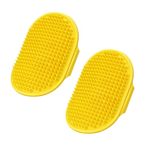 Emily Pets 2 Pcs Dog Grooming Brush, Dog Bath Grooming Shedding Brush Soothing Massage Rubber Comb with Adjustable Strap for Short Long Haired Dogs and Cats.-Yellow