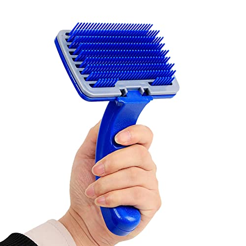 SRIPET Pet Grooming Self Cleaning Plastic Slicker Brush with Press Key for Long and Short Hair Pets(Blue)