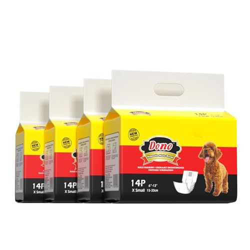 DONO Disposable Male Wraps Dog Diapers Super Absorbent Soft Diapers Male Dogs Wetness Indicator,56pcs,XS (6"-13")