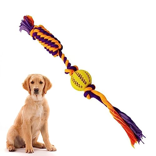 emily pets Dog Rope Toy Teething Toy Chew Toy,Durable Treat Dispenser,Tug of War,Training Toy,Teeth Cleaning Ball,Interactive Toy,Pet Stimulation for Aggressive Chewers,Ball Rope Toy(Orange)