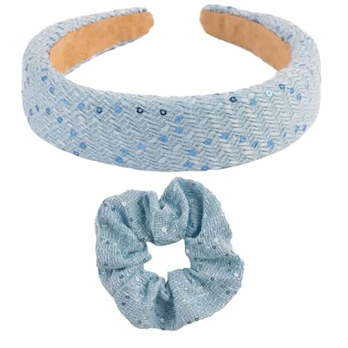 F DREAM Women's Sweet And Elegant Glitter Hair Hoop, Retro French Style Hair Clip, Popular Outing Hair Accessories For Autumn And Winter (Pack2-Blue)