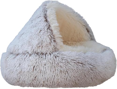 Cature Cat Bed for Indoor Cats | Cozy Cat Cave Bed for Kittens & Puppies | Calming Covered Small Dog Bed | Fluffy Warm Washable Anti-Slip