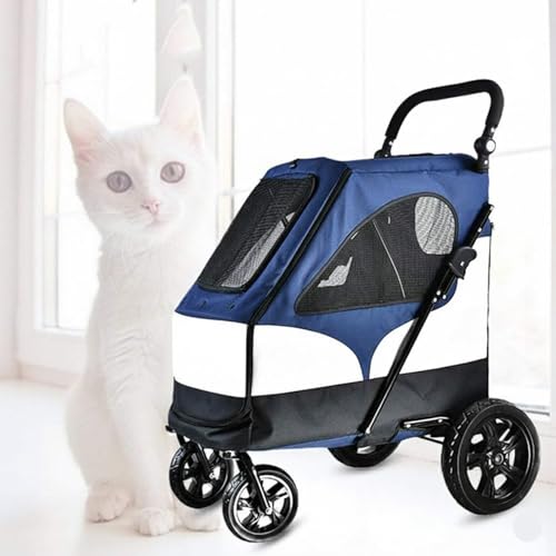 Emily Pets Pet Stroller for Cats and Dogs, 4-Wheel Foldable, Mesh Ventilation Windows, All-Terrain Comfort Wheels, 81x65x110cm (Dark Blue)