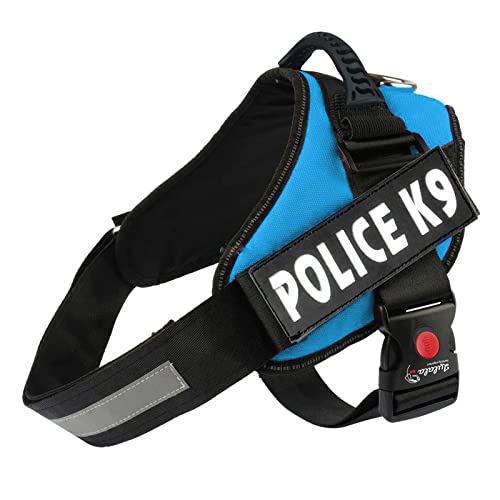 Lulala Police K9 Dog Vest Harness,No-Pull Reflective Dog Vest,Breathable Adjustable Pet Harness with Handle for Outdoor Walking - No More Pulling, Tugging or Choking(L,Sky Blue)