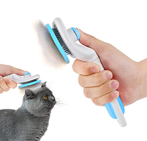 Cat Grooming Brush, Pets Slicker Brushes Dogs Self Clean Brush for Shedding One Button Removes Loose Undercoat Mats Tangled Hair Grooming Brush for Pet Massage-Self Cleaning (Blue)