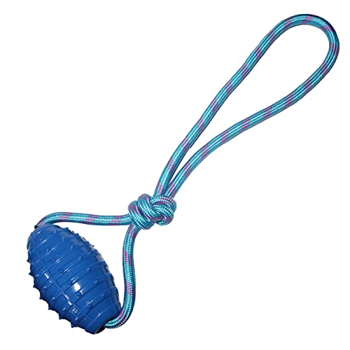 Emily Pets Dog TPR Rubber Rugby Spike Ball Rope Toy for Puppy and Small Breed-Dog Interactive Ball for Training,Dog Toy for Fetch,Catch,Rope Toy,Throw and Tug War(Blue)