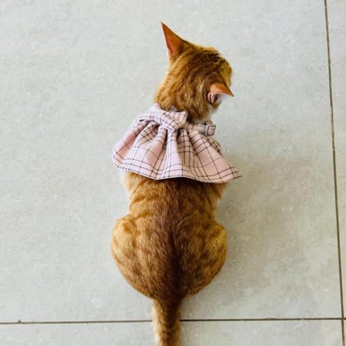 Lulala Stylish Light Pink Plaid Cat Bow Tie Collar – Adjustable Comfortable Pet Accessory for Cats and Kittens – Trendy and Soft Plaid Design for Fashionable Pet Clothing (Small)