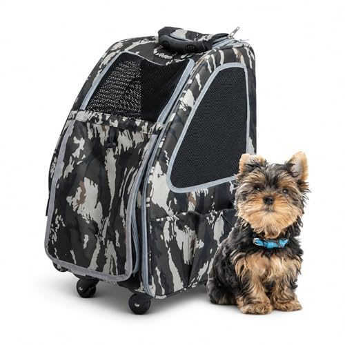 Emily Pets Rolling Pet Carrier Backpack with Wheels, Airline Approved Travel Bag for Dogs and Cats, Telescopic Handle, Breathable Portable Pet Trolley