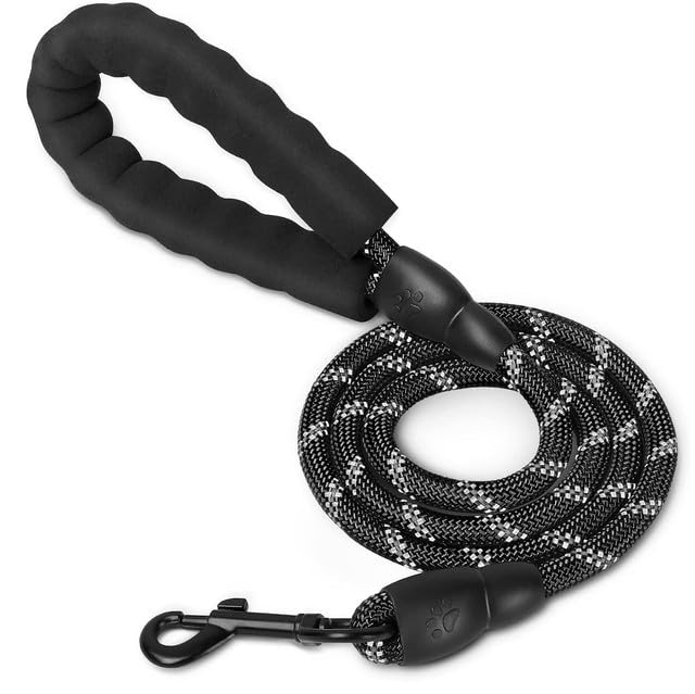 Emily Pets Dog Leash Heavy Duty, 5FT Dog Leashes for Small Puppy Medium Large Breed Dogs with Comfortable Handle, Reflective Rope Pet Leash for Night Safety Walking (Black)