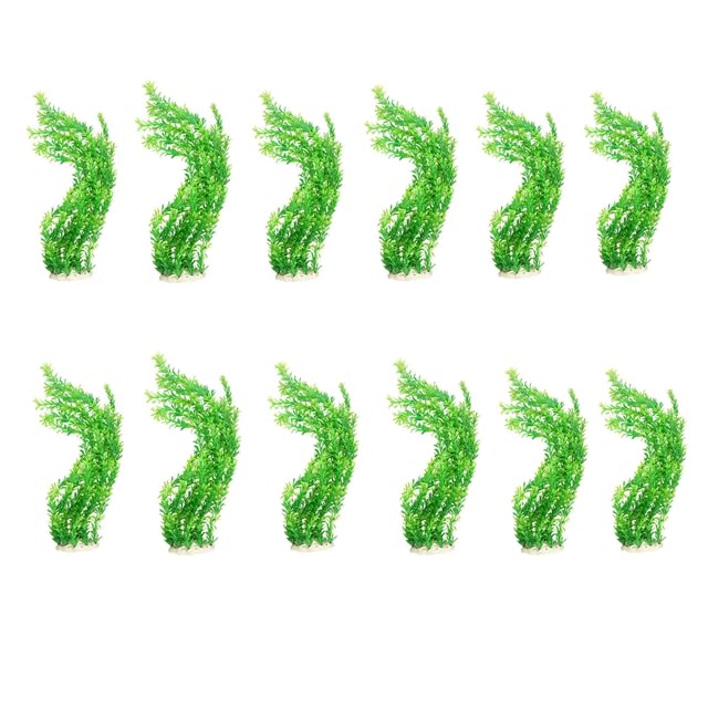 Cature Plastic Aquarium Plant Set, 14 Inch High Green Water Grass Lifelike Attractive Decoration, Fish Tank Plant Decoration, Artificial Water Plants for Aquarium, 12 PCS