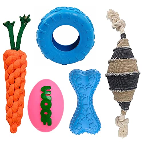 SRIPET Combo of 5 Durable Rope Toys Carrot Rope Toy|Rubber Chew Toy| Rubber Toy |Squeaky Ball Toys
