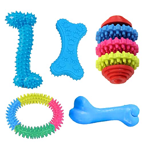 emily pets Dog Chew Toys 5 Pack, Dog Toys for Aggressive Chewers Small Breed, Teeth Cleaning and Gum Massage, Tough Dog Toys with Natural Rubber for Small and Medium Dog(Color May Vary, Pack of 5)