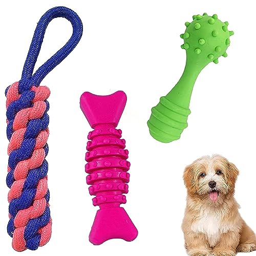 cature Care by Nature Puppies Teething Chew Toys For Boredom,Pet Dog Chew Toys With Rope Toys,Dog Squeaky Toy For Puppy And Small Dogs(Pack Of 3,Color May Vary)