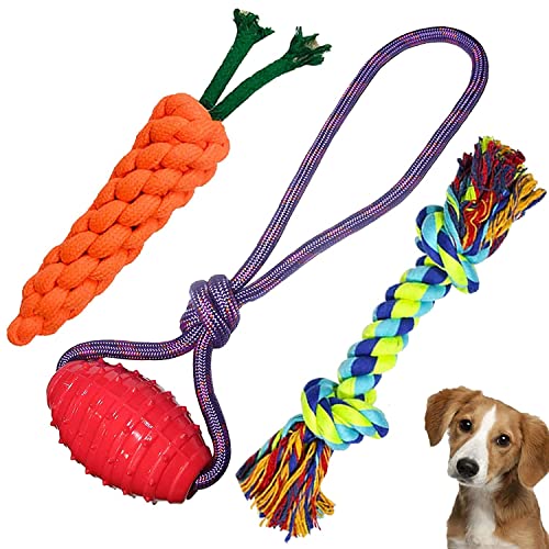 SRIPET Combo of 3 DurableKnots Rope Toy Carrot Rope Toy Ball on a Rope Toy.