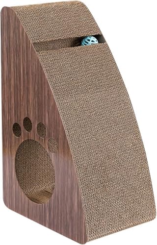 Emily Pets Premium Cat Scratcher – Reversible Wedge-Shaped Cardboard Scratching Pad, Long-Lasting & Ergonomic Design with Toy Hideouts, Natural Incline for Indoor Cats