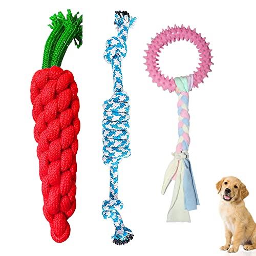 emily pets 3 in 1 Puppy Toys Set for Teething Small Dogs, Puppy Chew Toys with Spiked Rubber Toy (Color May Vary, Pack of 3)