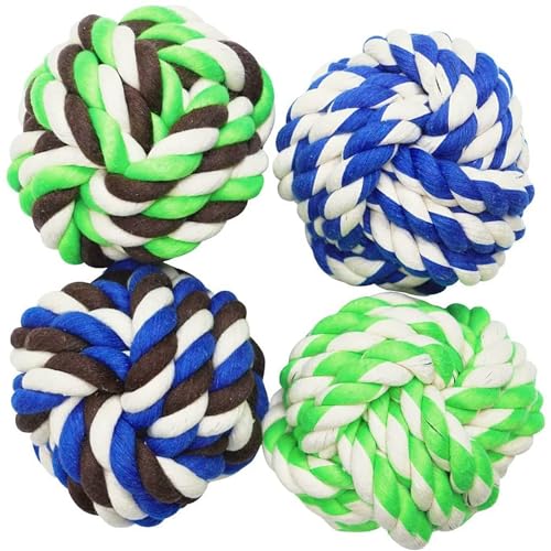emily pets Large Dog Toys Rope Ball Toy for Dogs Big Tough Natural Cotton Rope Ball Chew Toy Set for Larger Breed (4-Pack)