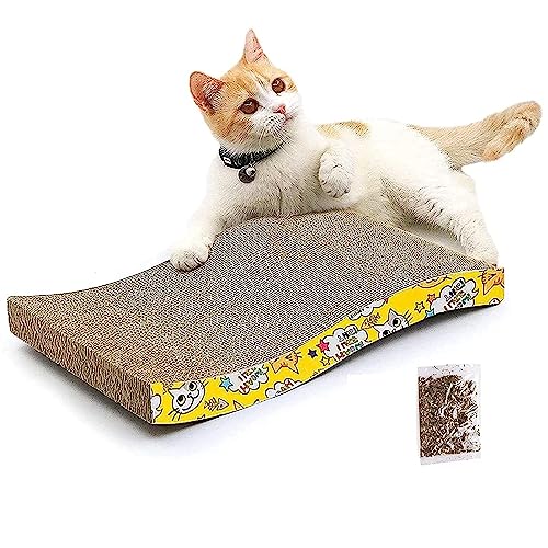 Cature Care by Nature Cat Scratcher Cardboard 2 in 1 Reversible Scratching Pad Recyclable Corrugated Scratch Toy with Wave Shape & Catnip Cat Scratch Lounge for Scratch Board for Cats.