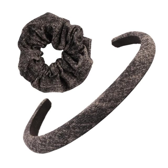 F DREAM Women's Pu Leather Hidden Headband, Hair Band and Scrunchies, Hair Ties, Ponytail Holder,Hair Accessories(Pack2)(Black)