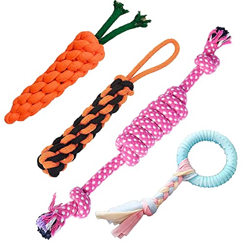 SRIPET Combo of 4 Durable Rope Toys,Rope Toys Playing and Teeth Cleaning.