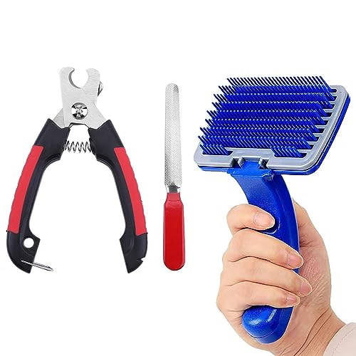 cature Care by Nature Dog Nail Cutter Filer And Dog Self Cleaning Slicker Brush Combo Pack Of 2 Blue Small