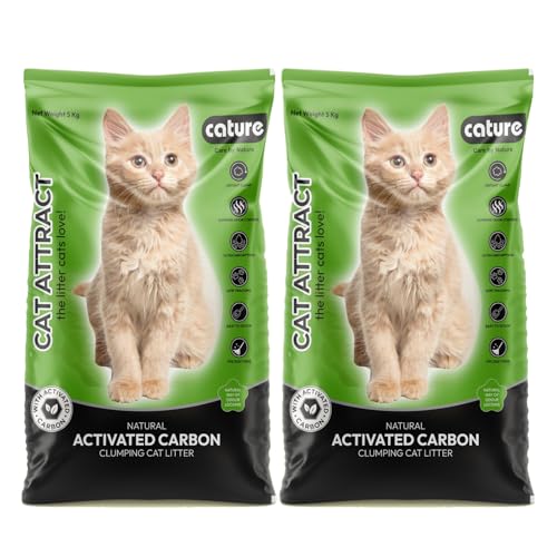Cature Care by Nature Natural Activated Carbon Clumping Cat Litter | Low Dust | Better Odor Control | Best Natural Charcoal Litter Dust Free Scoopable, for Multiple Cats, (10Kg Total) (2 Packs of 5kg)