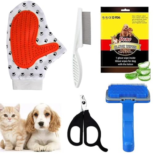 cature Care by Nature Grooming Combo Pet Wipes Gloves And Pet Bath Grooming Gloves,Pet Comb Pet Slicker Brush And Nail Clippers For Puppy Cat And Kitten (Multi Color, Pack 5)