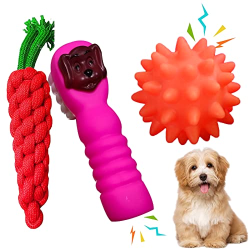 emily pets Dog Squeaky Toy and Rope Toy Combos Toys for Puppy (Pack of 3, Color May Vary)