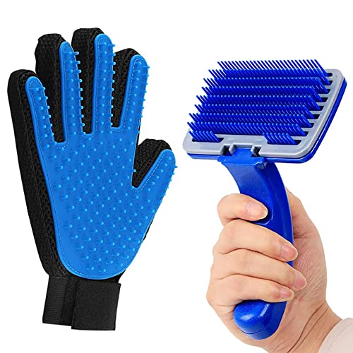 Emily Pets Combo of 2, Slicker Brush Pet Grooming Glove for Dogs and Cats Shedding Small Medium Large Breeds Pet Hair Remover Glove-Massage Five Finger for Dog, Cat(Pack of 2-Multi Color)