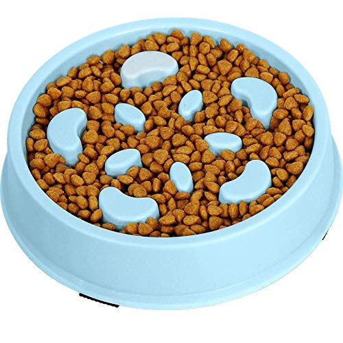 Upsky Slow Feeder Dog Bowl Fun Feeder No Chocking Slow Polypropylene Feeder Bloat Stop Food Water Bowl for Dog Cat with Funny Pattern, Blue, 17.78 cm, H_4.32 cm, W_17.78 cm, Medium