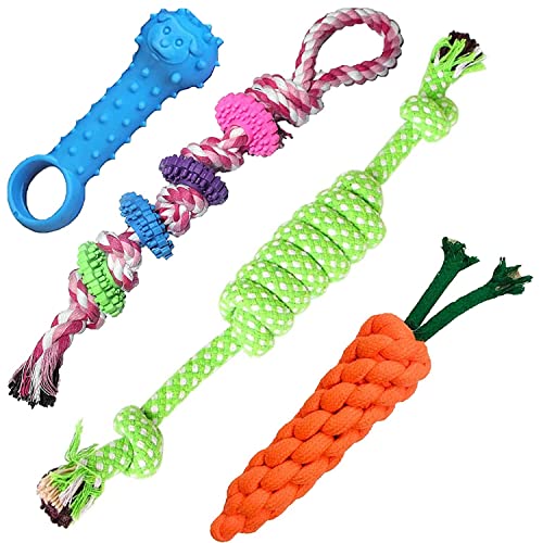 SRIPET Combo of 4 Durable Rope Toys,Rubber Toy,Carrot Rope.