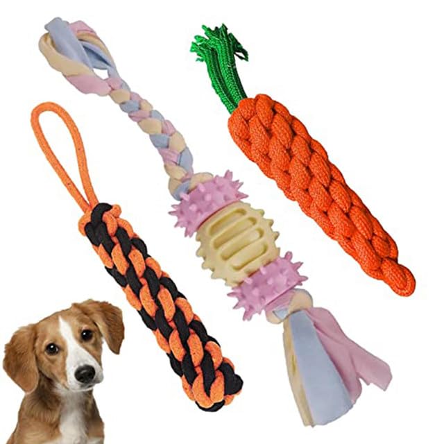 cature Care by Nature Puppy Chew Teething Rope Toys Set of 3 Durable Cotton Dog Toys for Playing and Teeth Cleaning Training Toy 3 in1 Toy for Dog and Puppy (Multi Color, Pack of 3)(Combo4)