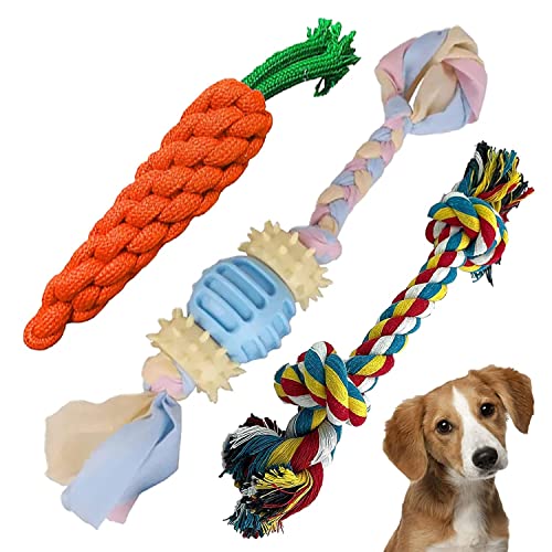 SRIPET Durable Cotton Rope Chew Toy (3 in 1 Combo) | Chewing, Playing, Teething and Training