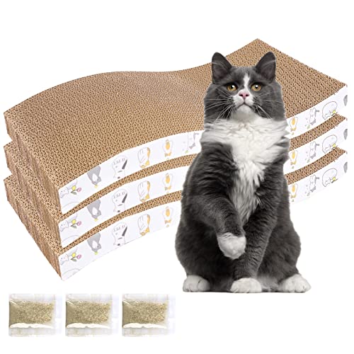 PatiencET 3 Pack Cat Scratcher Pad Recycle Corrugated Cat Scratching Pad Type S Cat Scratch Pad Lounger Sofa for Furniture Protector