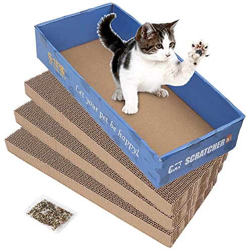 SRIPET 3 in 1 Cat Scratcher Cardboard, Reversible Corrugated Cat Scratching Pad Recycle Wave Curved Scratcher Pad Lounge Sofa Bed Repalcement for Furniture Protector(Catnip Included)