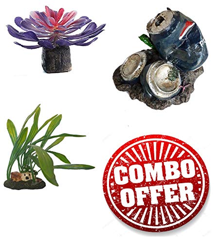 SRI Aquarium Decorative Artificial Plastic Plant with Resin Blue Crush Can Decorative Ornaments for Fish Tank