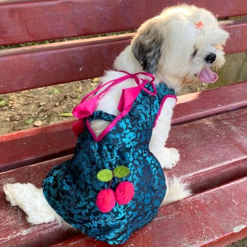 Lulala Customized Dog Dress | Personalized Size and Colour Pet Outfit | Custom Fit Pet Dress with Bow & Pom-Pom Trim