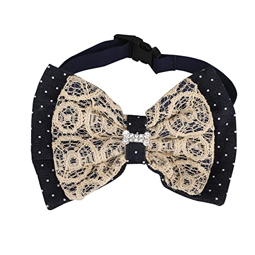 Lulala Dog Bandana with Adjustable Buckle,Pet Preppy Neckwear Elegant Bow Tie Collar,Wedding Birthday Party Dress-up Cosplay Costume Accessories Bow with Detachable Brooch(M,Navy Blue-Cream)