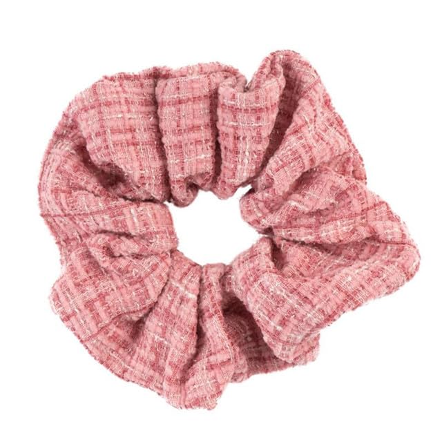 F DREAM Scrunchies for Women's Hair Accessories - Elastic Bands, Ponytail Holder, Rope Rings, Plaid Woolen Headband - Daily Casual Accessory for Autumn and Winter (Pink)