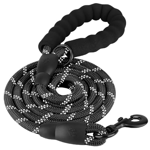 Cature Care by Nature Dog Leash Heavy Duty, 5FT Dog Leashes for Small Puppy Medium Large Breed Dogs with Comfortable Handle, Reflective Rope Pet Leash for Night Safety Walking (Black)