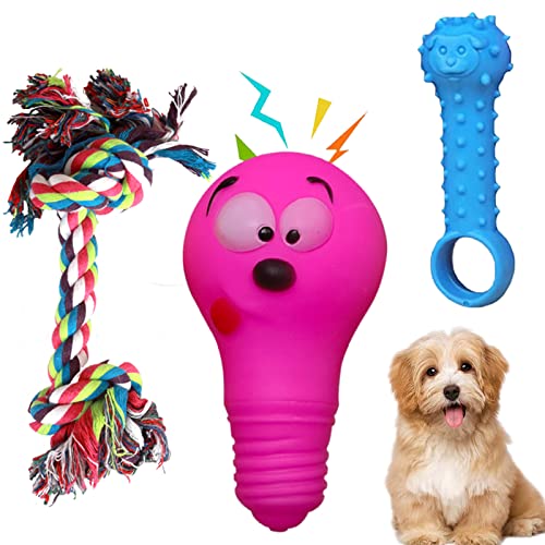 Emily Pets Chew Toys for Small Dogs and Dog Toys for Puppies, Safe & Non-Toxic,Includes Rope Toys, Plush Squeaky Toy, Ball and Tug of War Toy (Pack of 3, Color May Vary)