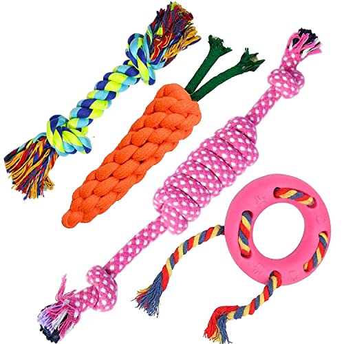 SRIPET Combo of 4 Durable Rope Toys (Carrot Rope,Knot Rope,Ring Rope).