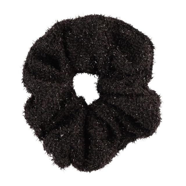 F DREAM 1pc Women's Sparkly Wide Scrunchies, Fashion Hair Accessories,Hair Ties, Hair Band, Ponytail Holder, Hair Scrunchies Rubber Bands for Women/girls (Black)